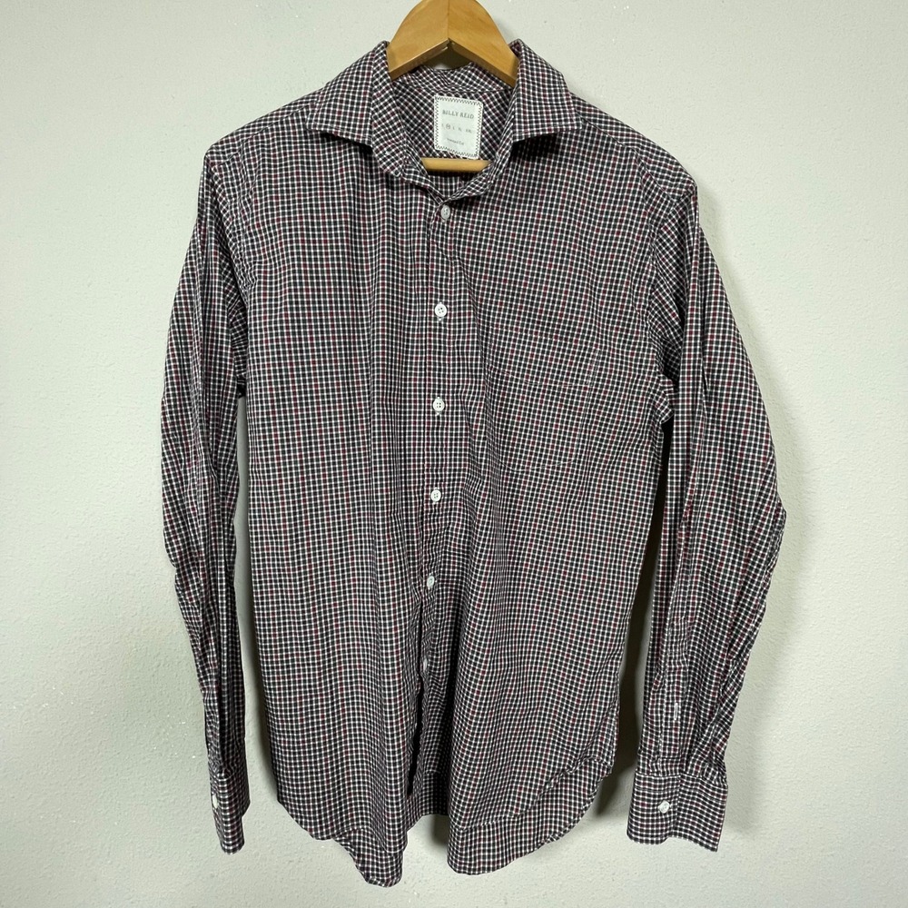 Billy Reid Button Down Shirt‎ Mens M Burgundy Check Preppy Academic Standard Cut